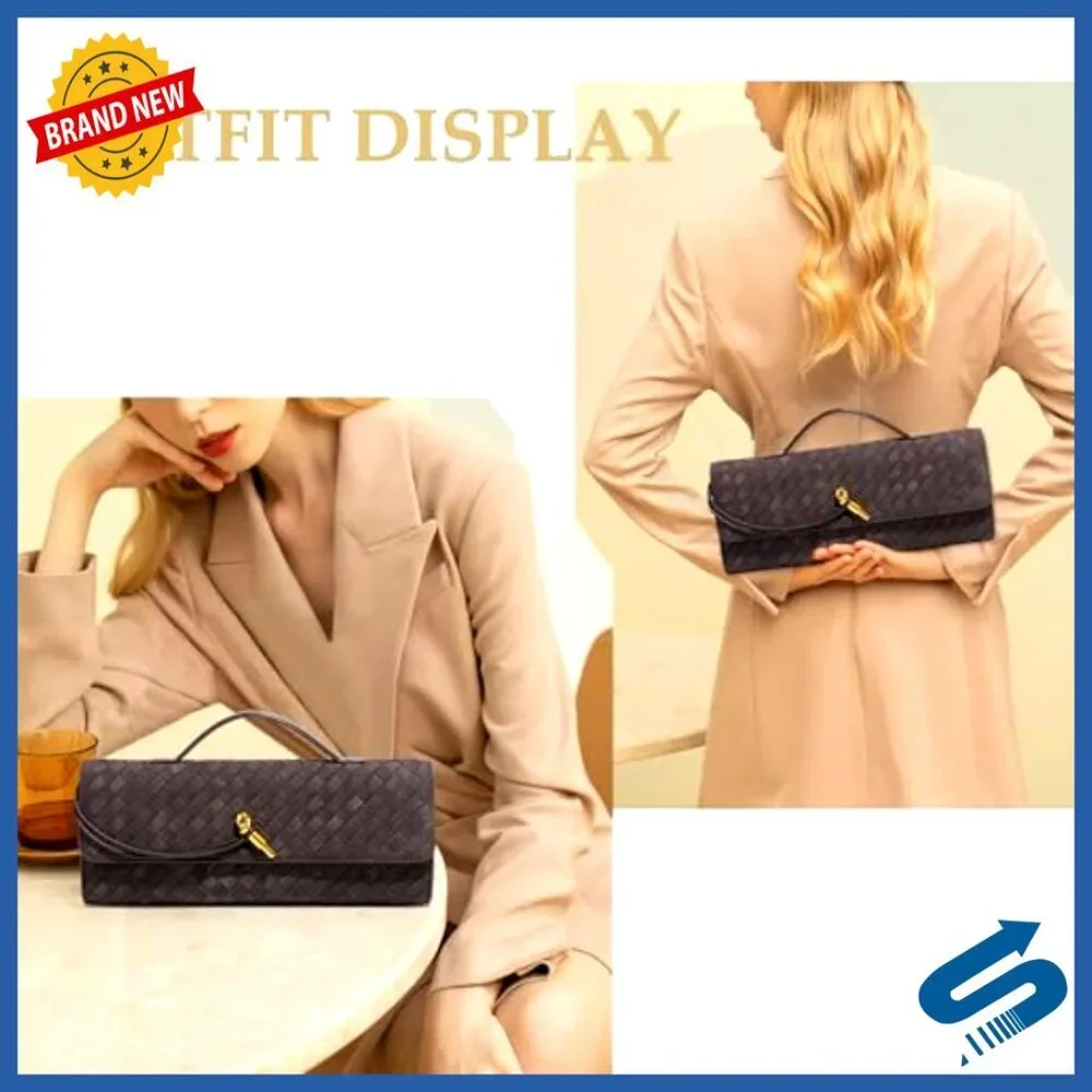 Suede Woven Clutch Evening Bag Elegant Minimal Chic Crossbody Shoulder Purse